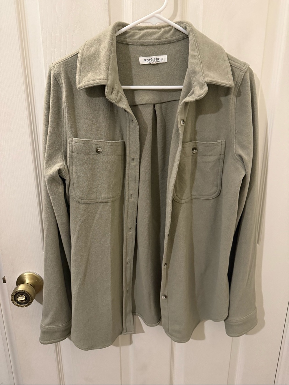 Workshop Republic Clothing Sage Green Button-Front Utility Fleece Jacket